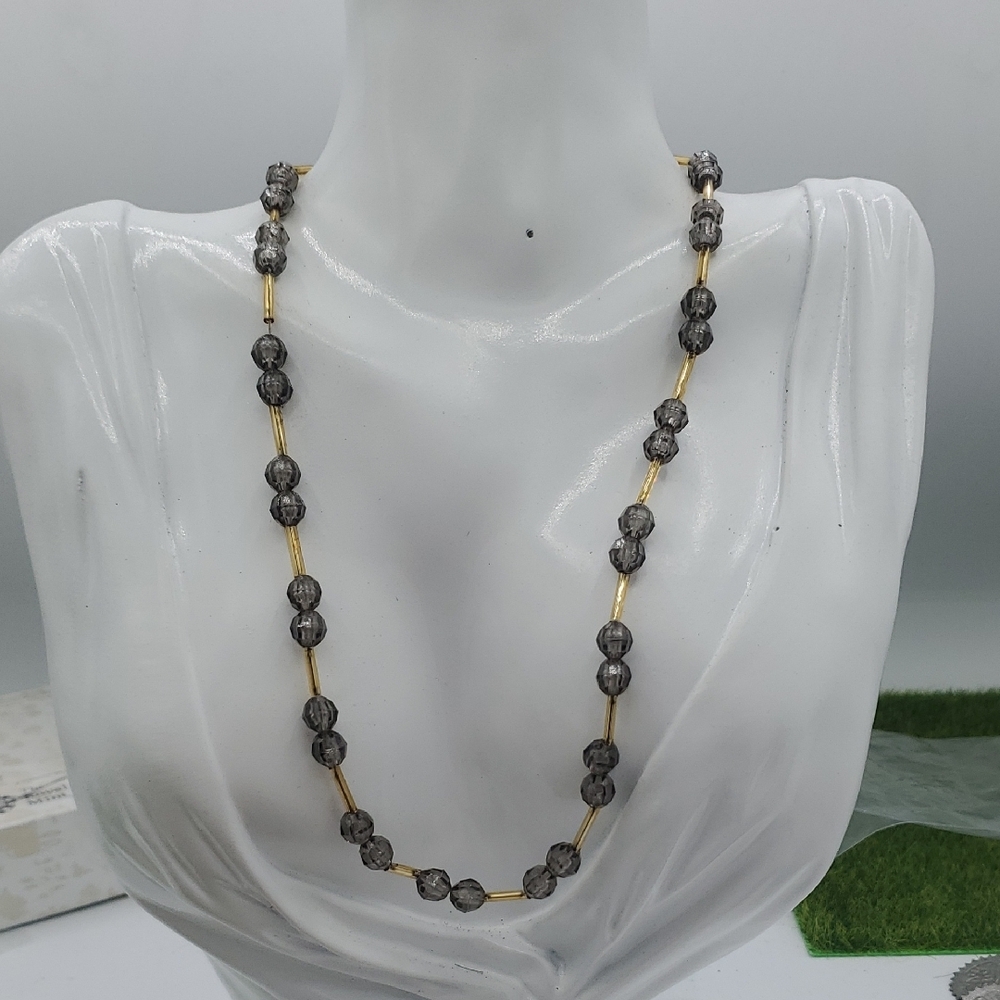 Elegant Gray Bead and Gold Tone Tube Necklace - Women Jewelry 18 Inch N3914